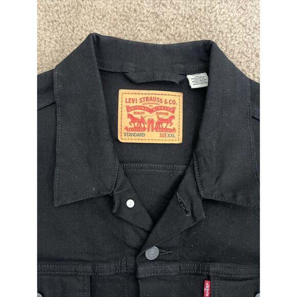 Levis Trucker Jacket Mens Medium Black Denim Button Front Red Tab XXL - Picture 2 of 5